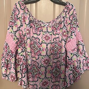 Crown & Ivy Pink and Black Mosaic Blouse